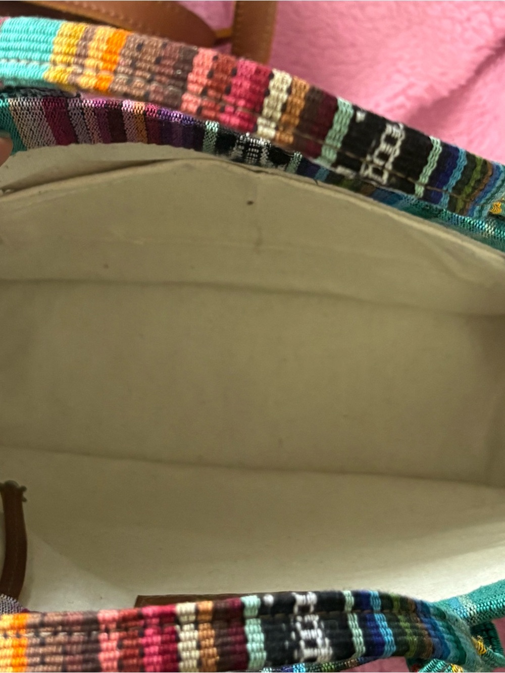 Nena & Co. Multicolor Striped Woven Tote - Teal, Pink, Purple, Yellow - Picture 3 of 4